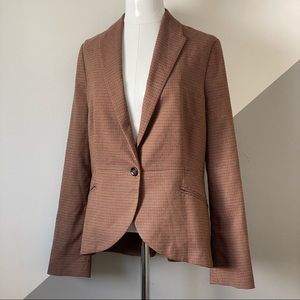 Mango Womens Size 14 Fall Houndstooth Blazer Jacket Modern Curved Hem